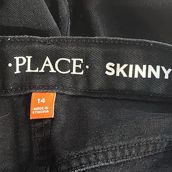 The Children's Place Black Hand Bleached Adj Waist Cotton Skinny Jeans Size 14 - Picture 13 of 16
